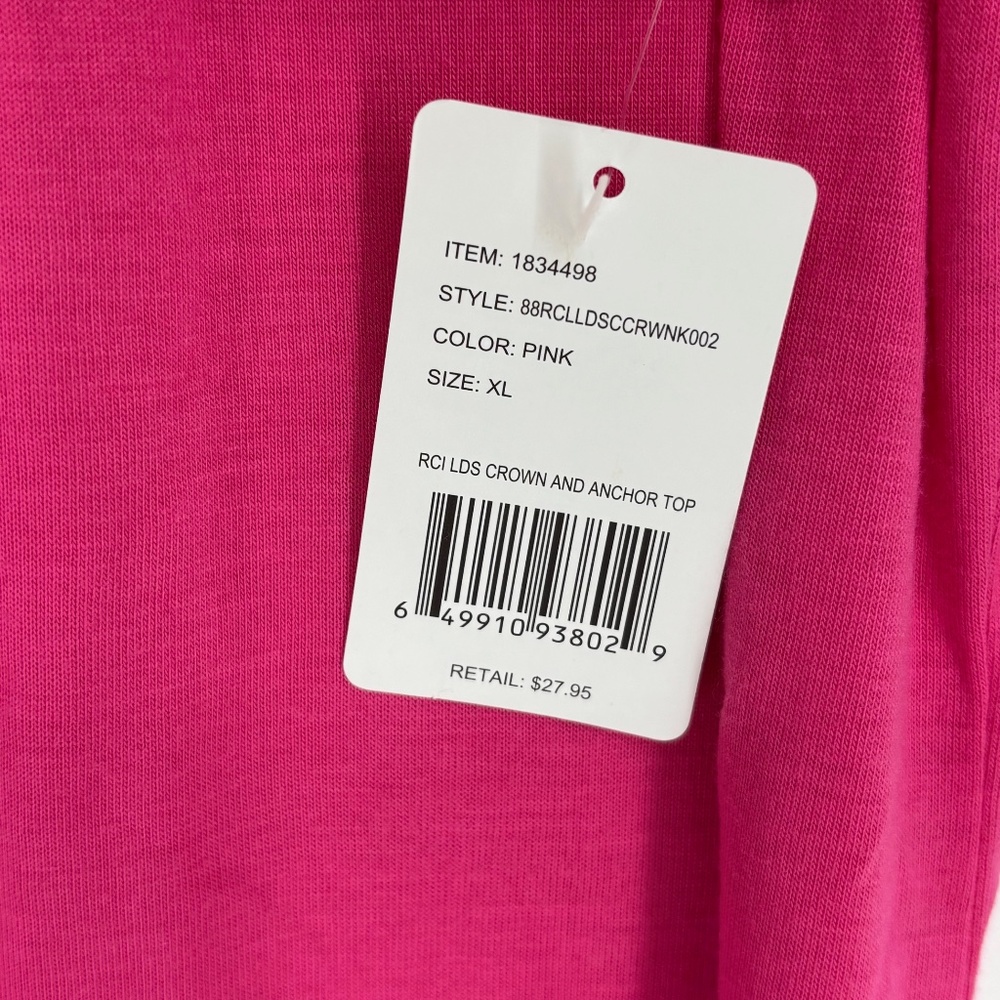 Royal Caribbean Womens XL T-Shirt Pink Rhinestones Crown Anchor Logo Short Slv - Picture 4 of 7
